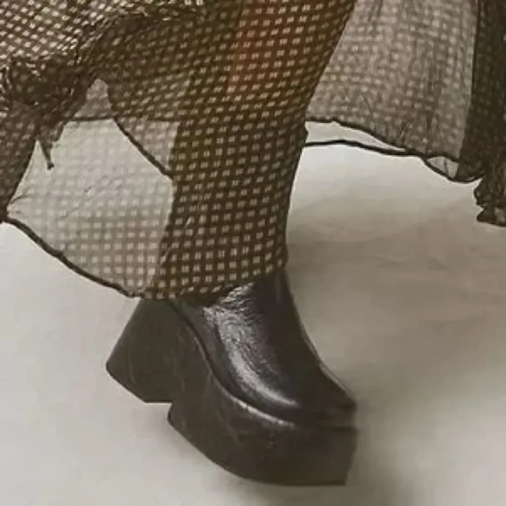 Free People Disco Days Black Leather Platform Boots US 6